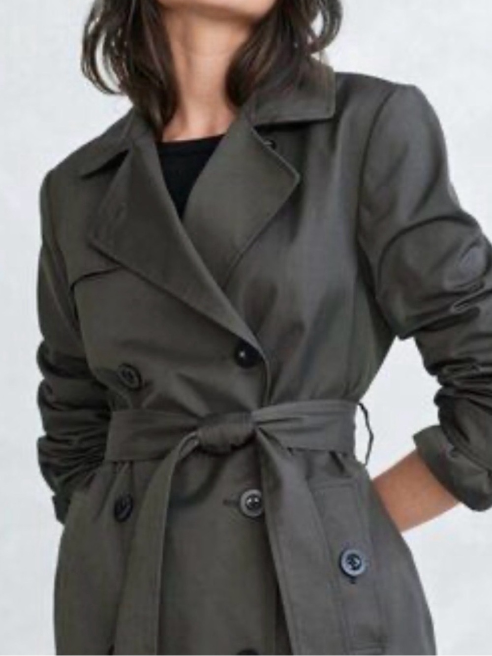 Jenni Kayne Olive Green Double-Breasted Trench Coat with Belt XS Like New